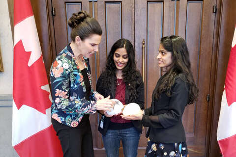 Minister of Science and Sport Kirsty Duncan and Swapna and Sandhya Mylabathula on their visit to Parliament in April (photo courtesy of Sandhya Mylabathula)